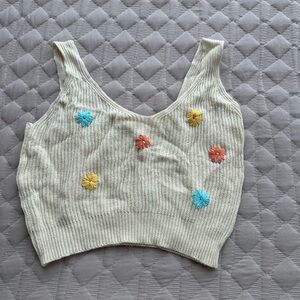 Floral Embroidered Cream Knit Top
